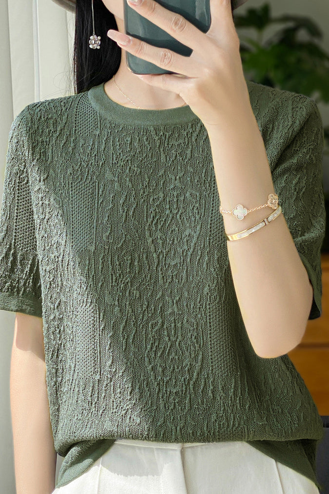 Three-Dimensional Jacquard Ice Silk Knit Top - liwisi