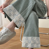 Nine-Tenths Straight Leg Lace Spliced Jeans