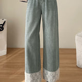 Nine-Tenths Straight Leg Lace Spliced Jeans