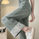 Nine-Tenths Straight Leg Lace Spliced Jeans