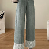 Nine-Tenths Straight Leg Lace Spliced Jeans