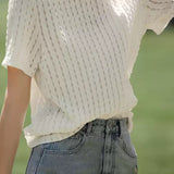 Solid Color Hollow Out T-Shirt