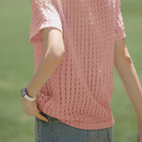 Solid Color Hollow Out T-Shirt
