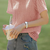 Solid Color Hollow Out T-Shirt