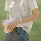 Solid Color Hollow Out T-Shirt