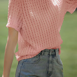 Solid Color Hollow Out T-Shirt