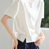 Hem Slit Decor Button Short Sleeve T-Shirt
