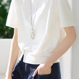 Hem Slit Decor Button Short Sleeve T-Shirt