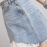 Lace-Trimmed Denim Skirt