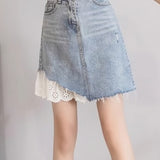 Lace-Trimmed Denim Skirt