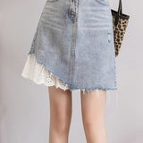 Lace-Trimmed Denim Skirt