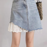 Lace-Trimmed Denim Skirt