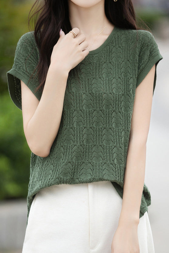 Lace Hollow Out Knit T-Shirt - liwisi