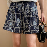 Faux Tencel Denim Embroidered Shorts