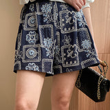 Faux Tencel Denim Embroidered Shorts