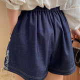 Faux Tencel Denim Embroidered Shorts