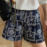 Faux Tencel Denim Embroidered Shorts