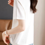 White Shoulder Cat Embroidered T-Shirt