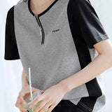 Color Block Spliced Half-Zip T-Shirt