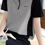 Color Block Spliced Half-Zip T-Shirt