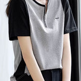Color Block Spliced Half-Zip T-Shirt