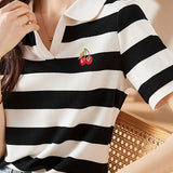 Cute Cherry Embroidered Knit Sweater