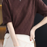 Round Neck Hollow Knit T-Shirt
