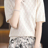 Round Neck Hollow Knit T-Shirt