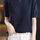 Round Neck Hollow Knit T-Shirt