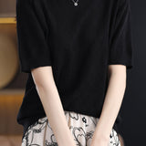 Round Neck Hollow Knit T-Shirt