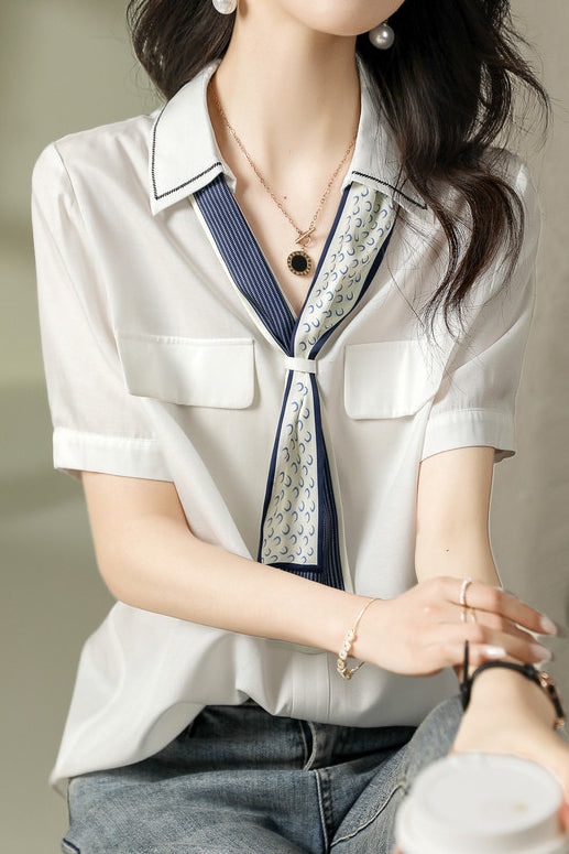 V-Neck Tie Design Shirt - liwisi