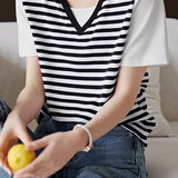 Faux Layered Black and White Striped T-Shirt