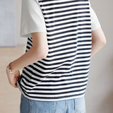 Faux Layered Black and White Striped T-Shirt