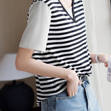 Faux Layered Black and White Striped T-Shirt