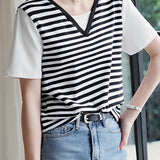 Faux Layered Black and White Striped T-Shirt