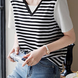 Faux Layered Black and White Striped T-Shirt