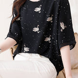 Swan Print Chiffon T-Shirt