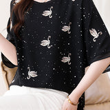 Swan Print Chiffon T-Shirt