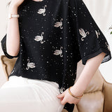 Swan Print Chiffon T-Shirt