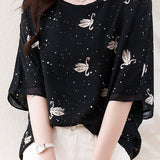 Swan Print Chiffon T-Shirt