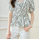 Elegant Casual V-Neck Ruffle Shirt