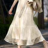 French Vintage Pleated Midi Skirt