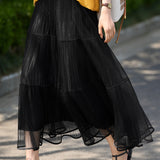 French Vintage Pleated Midi Skirt