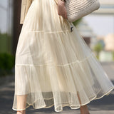 French Vintage Pleated Midi Skirt