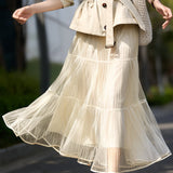 French Vintage Pleated Midi Skirt