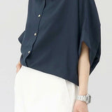 Batwing Sleeve Lapel Button-Up Shirt