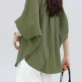 Batwing Sleeve Lapel Button-Up Shirt