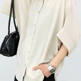 Batwing Sleeve Lapel Button-Up Shirt