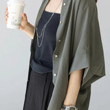 Batwing Sleeve Lapel Button-Up Shirt