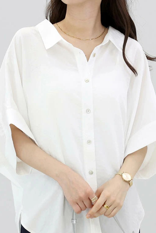 Batwing Sleeve Lapel Button-Up Shirt - liwisi